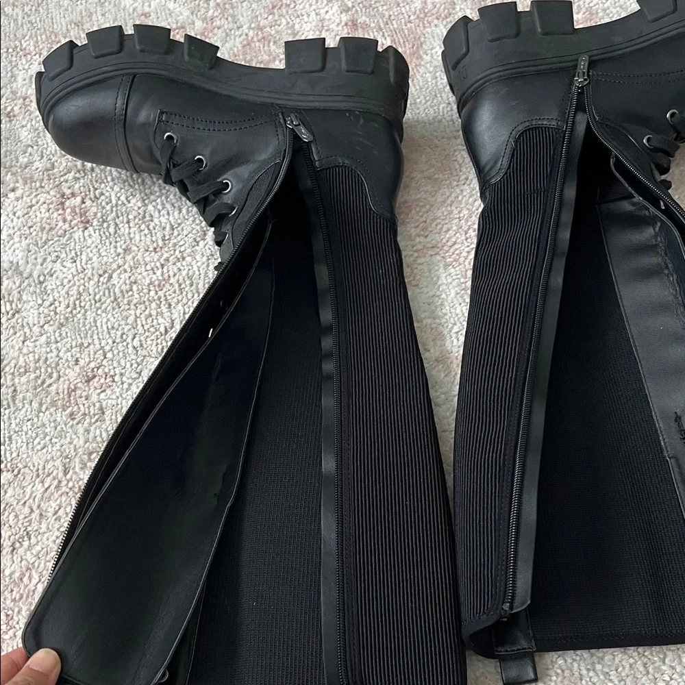 Black Lace-Up Knee-High Combat Boots - Women's - Picture 10 of 14